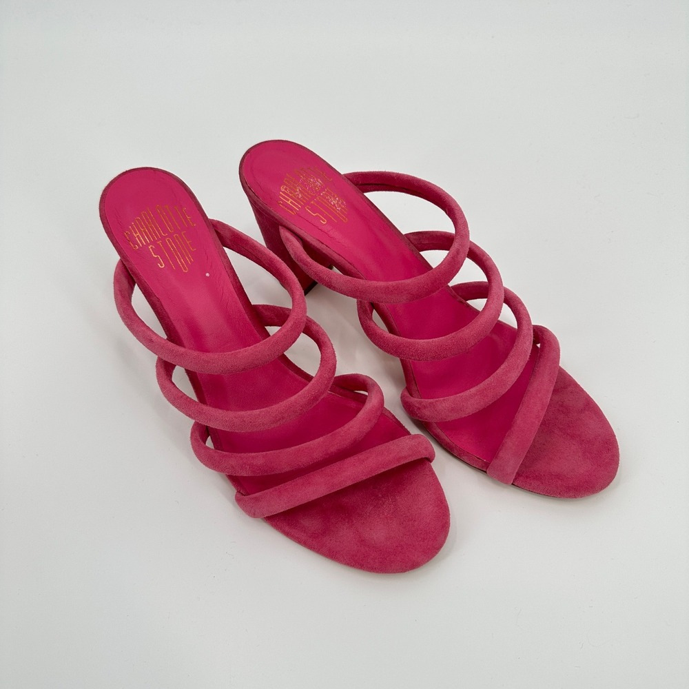 Charlotte Stone Bettina Women Hot Pink‎ Suede Strappy Block Heel Mule Sandals 10 - Picture 2 of 8